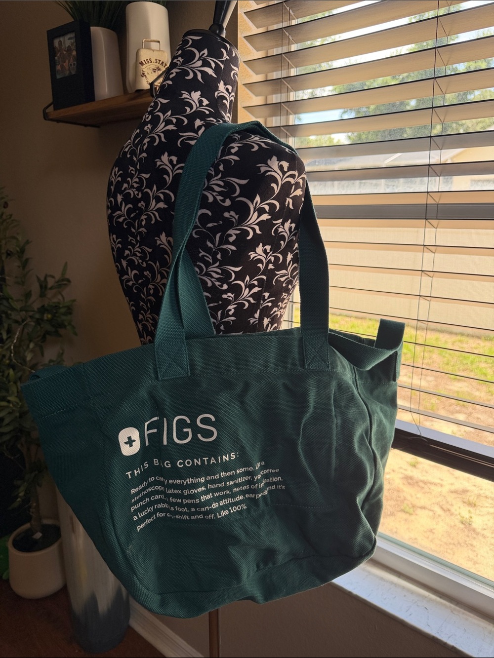 FIGS Deep Teal Canvas Tote with Logo